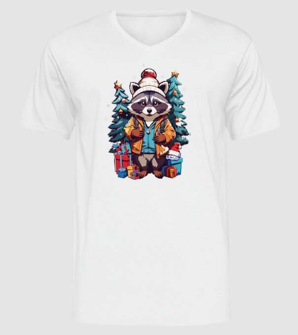 Crăciunul ratonilor model alb pe tricou