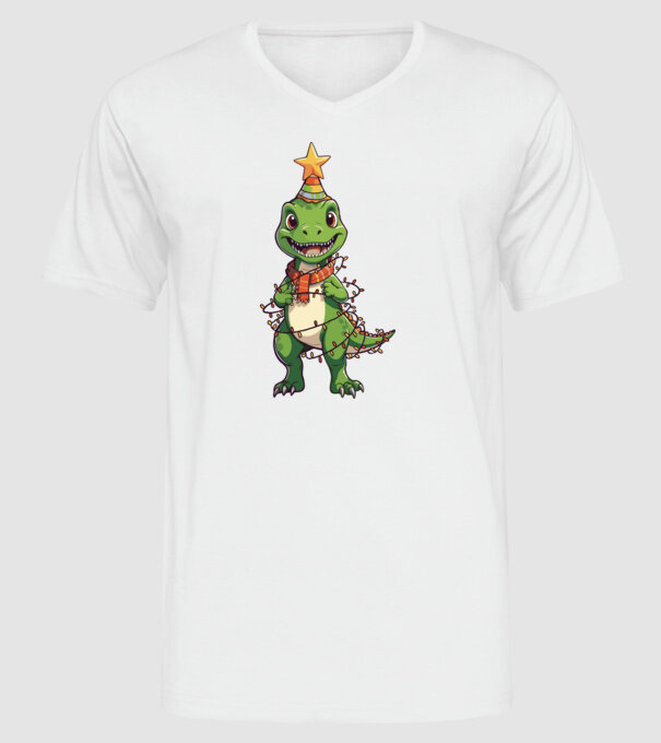 dinozaur pom de Crăciun model alb pe tricou