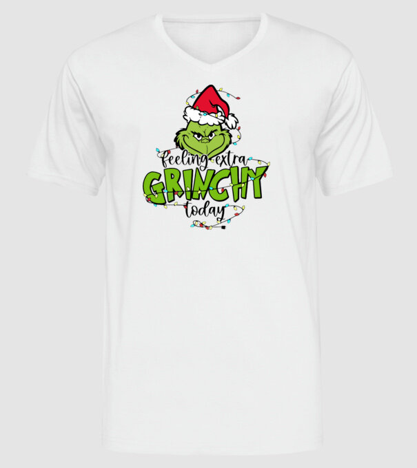 Feeling extra Grinchy today model alb pe tricou