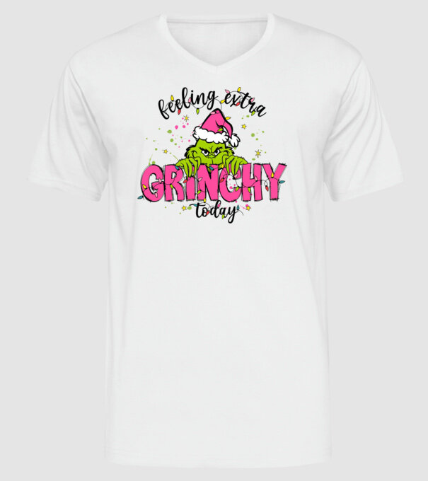 Feeling extra Grinchy today model alb pe tricou