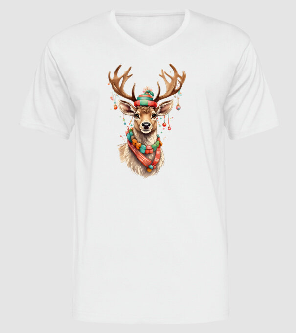 Festive Reindeer model alb pe tricou
