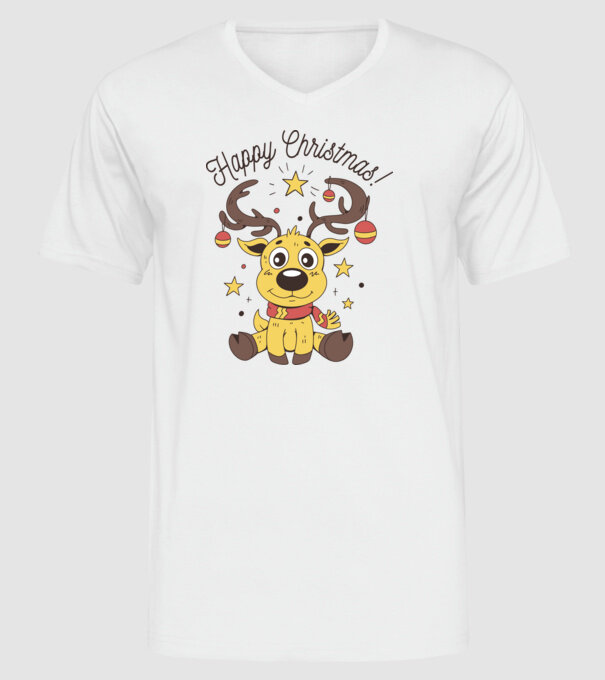 Happy Christmas Reindeer Alb model alb pe tricou
