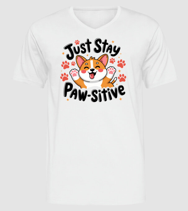 Just Stay Paw-sitive Alb model alb pe tricou