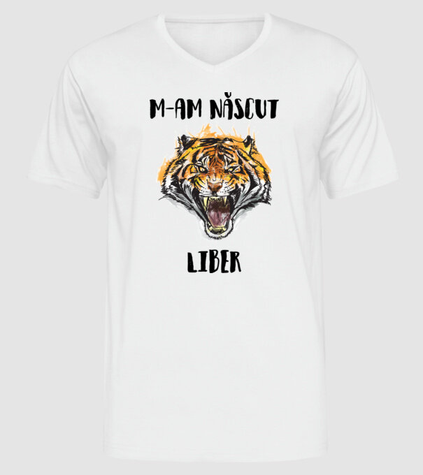 m-am născut liber model alb pe tricou