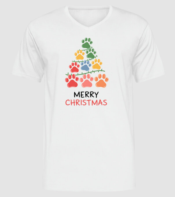 Merry Christmas Paws Alb model alb pe tricou