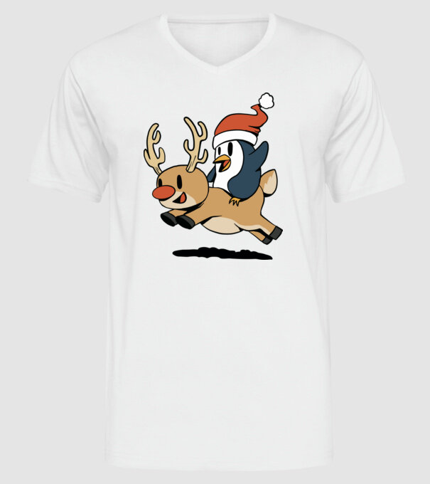 pinguin reindeer cristmas model alb pe tricou
