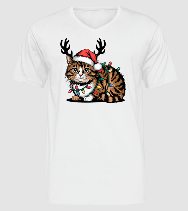 Pisica de craciun model alb pe tricou
