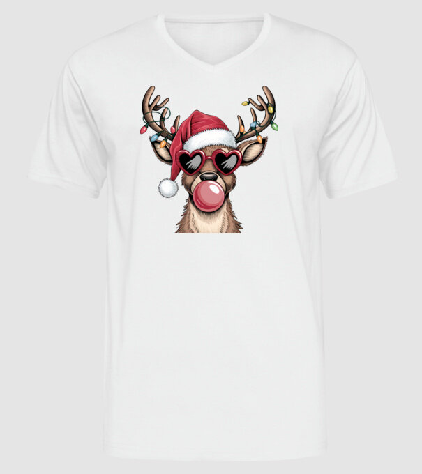 Ren amuzant de Crăciun model alb pe tricou
