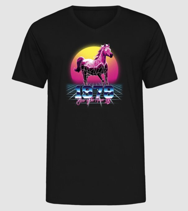 1978 Year of the Horse model negru pe tricou