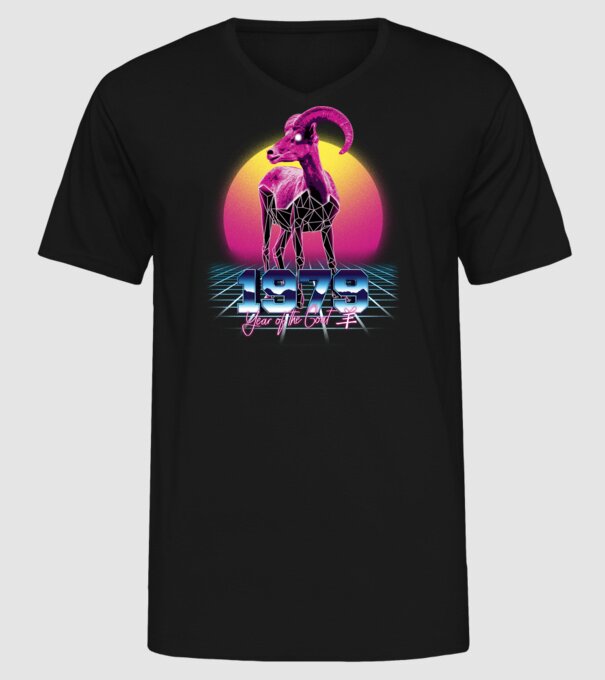 1979 Year of the Goat model negru pe tricou