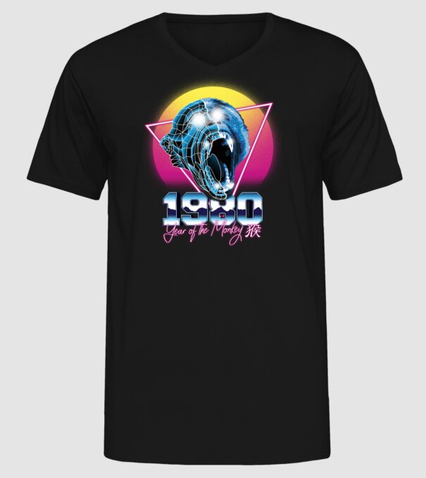 1980 Year of the Monkey model negru pe tricou