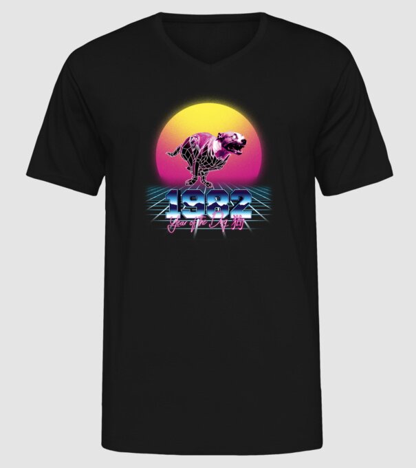 1982 Year of the Dog model negru pe tricou