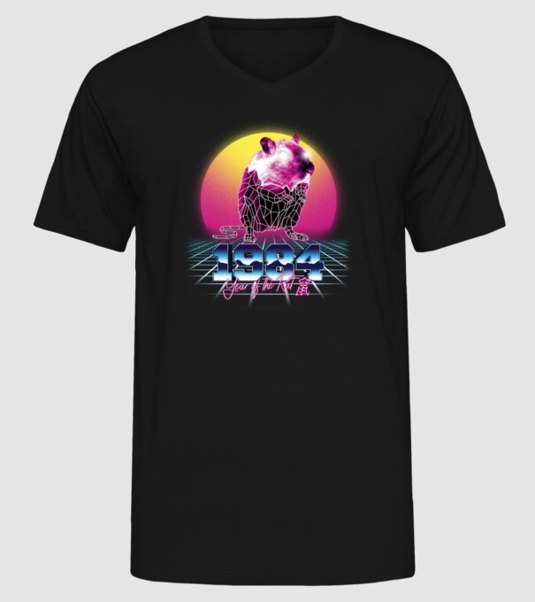 1984 Year of the Rat model negru pe tricou