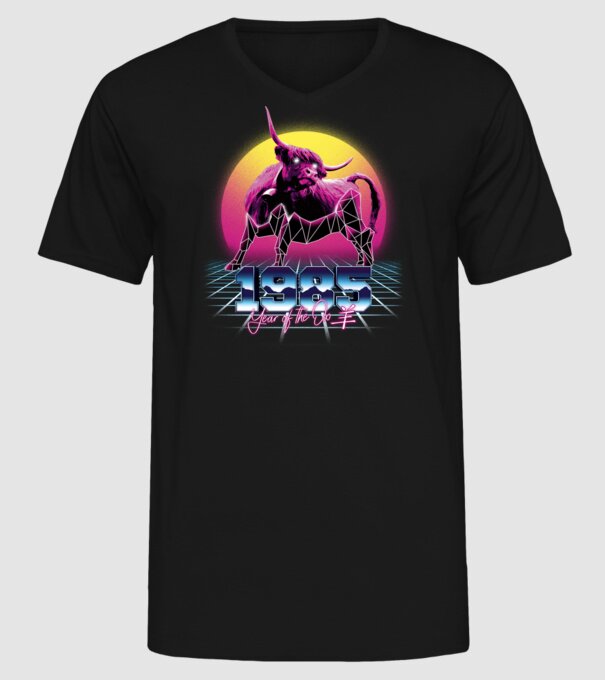 1985 Year of the Ox model negru pe tricou