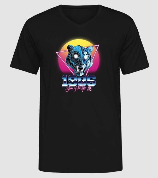 1986 Year of the Tiger model negru pe tricou