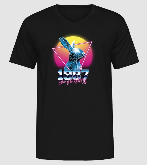 1987 Year of the Rabbit model negru pe tricou