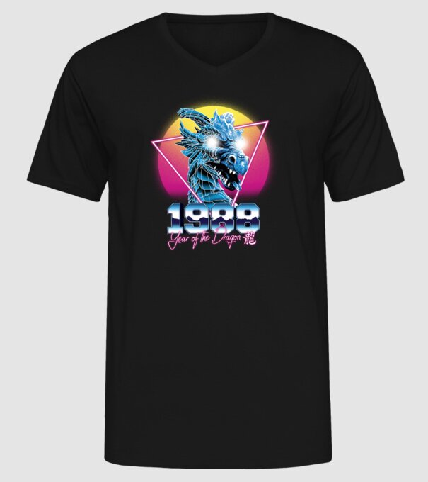 1988 Year of the Dragon model negru pe tricou