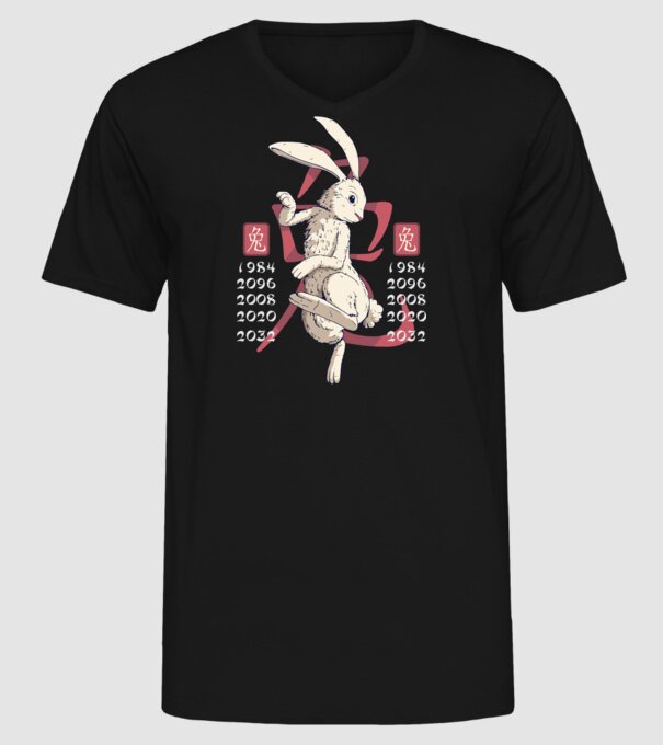 Year of the Rabbit model negru pe tricou
