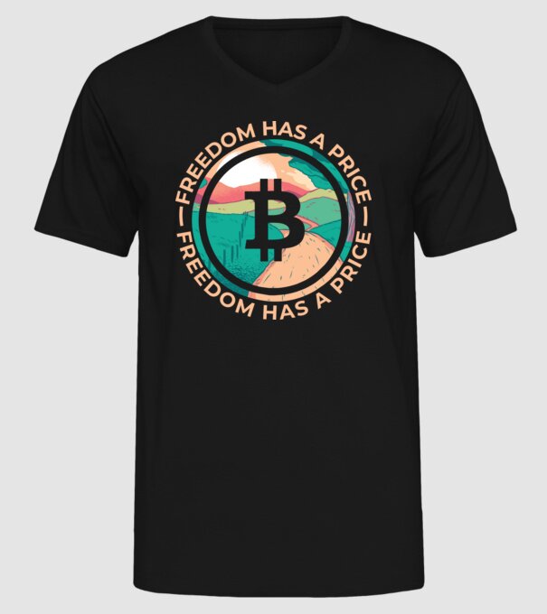 Libertatea are preț Bitcoin model negru pe tricou