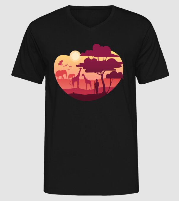 Peisaj african model negru pe tricou