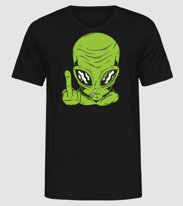 Alien arată degetul model negru pe tricou
