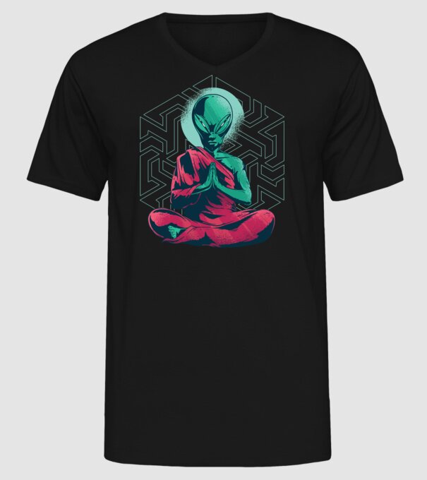 Meditație Alien model negru pe tricou