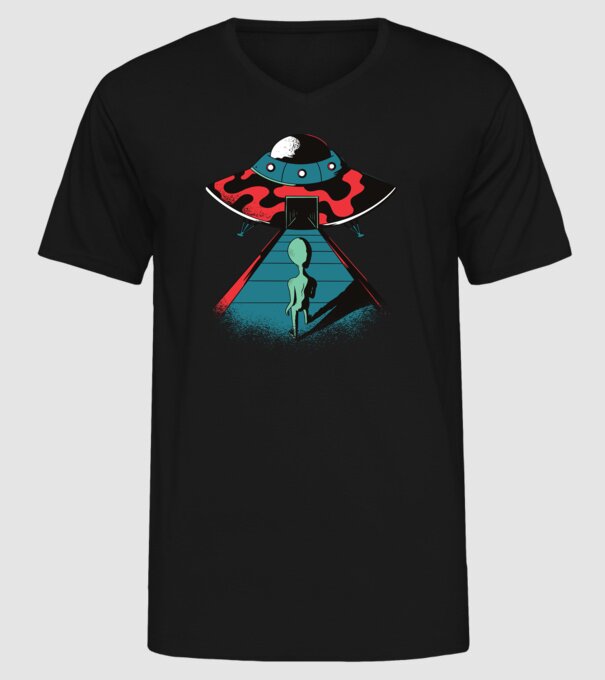 Alien Ufo model negru pe tricou