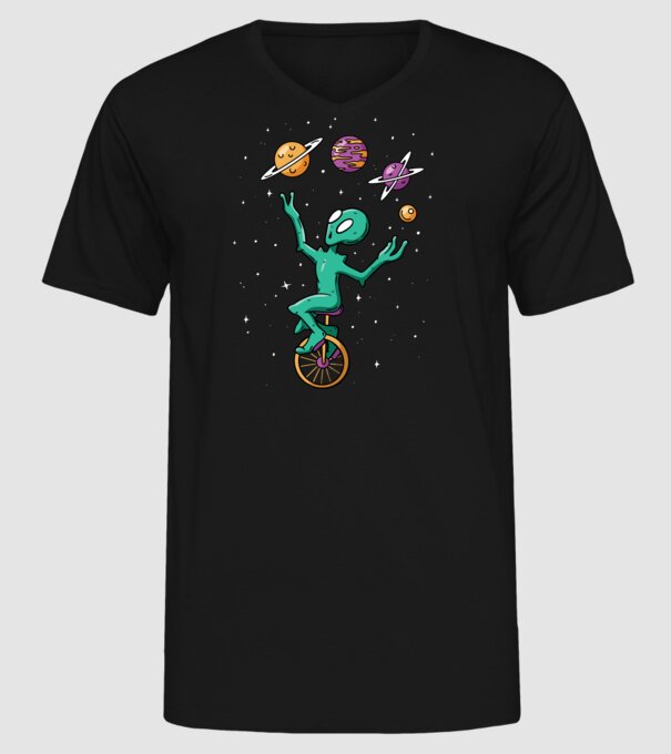 Jongler Alien model negru pe tricou