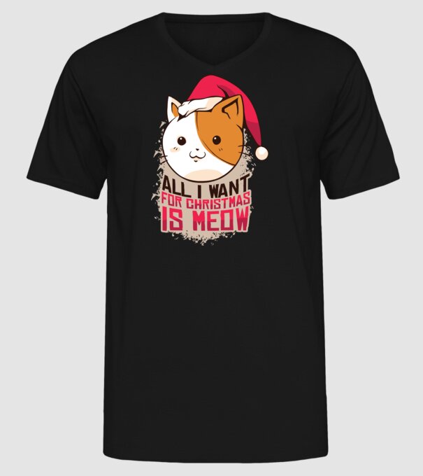 All I want for christmas is MEOW tricou cu pisică model negru pe tricou