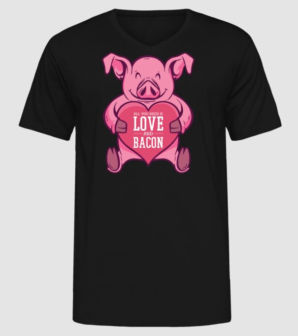All you need is love and bacon model negru pe tricou