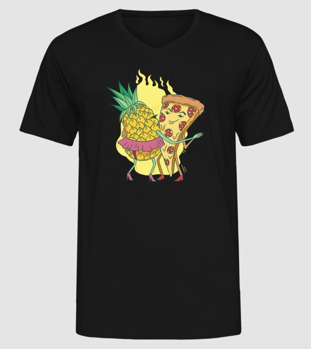 Pizza cu ananas Dragoste model negru pe tricou