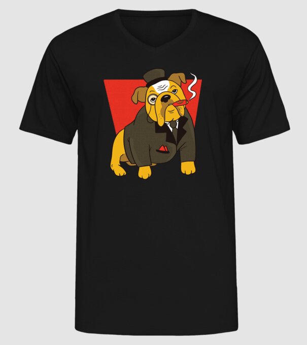 Bulldog englezesc cu trabuc model negru pe tricou