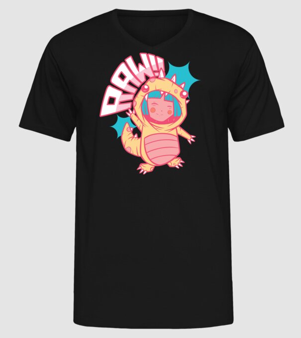 Anime dinozaur model negru pe tricou