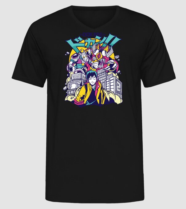 Anime Godzilla model negru pe tricou