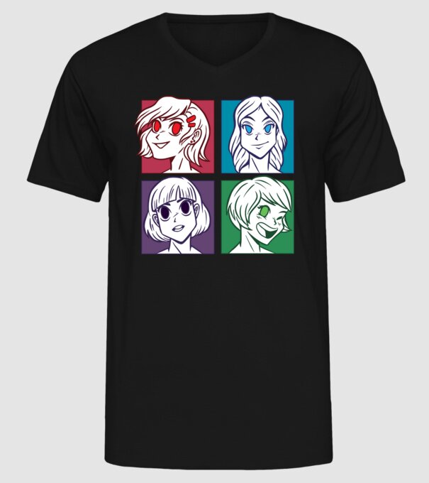 Fețe Anime fată Pop Art model negru pe tricou