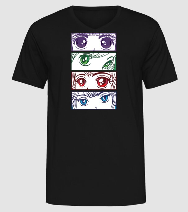 Anime ochi de fată Pop Art model negru pe tricou