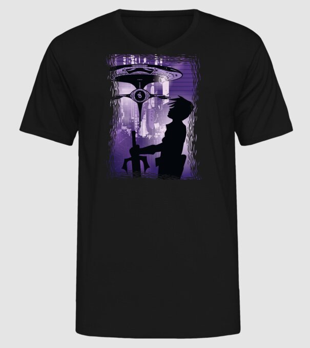 Navă spațială Anime model negru pe tricou