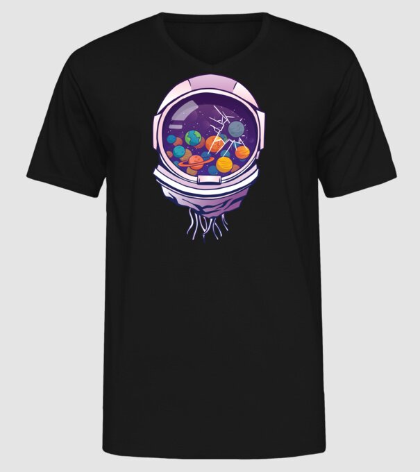 Cască de astronaut model negru pe tricou