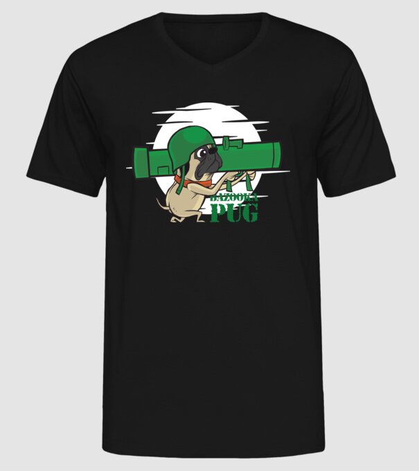 Mops Bazooka model negru pe tricou