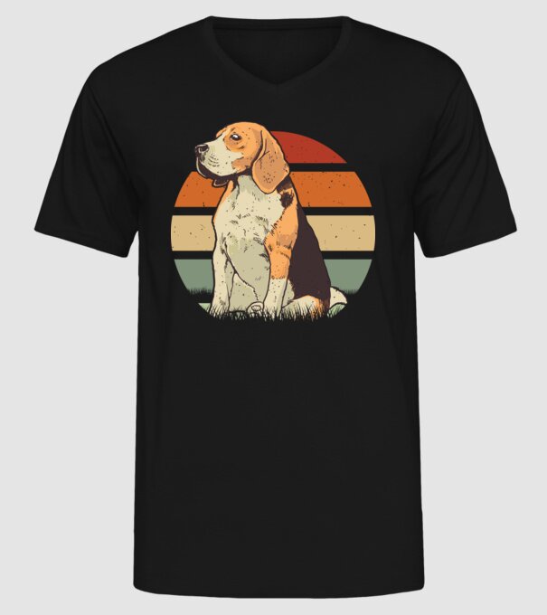 Beagle Retro Sunset model negru pe tricou