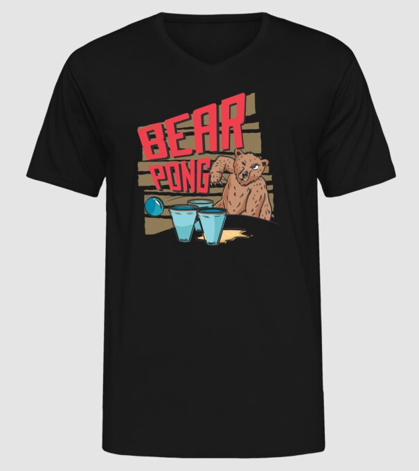 Bear Pong model negru pe tricou