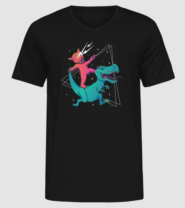 Pisică drogată pe dinozaur model negru pe tricou