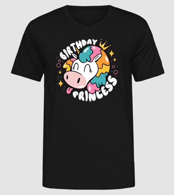 Birthday Princess Unicorn model negru pe tricou
