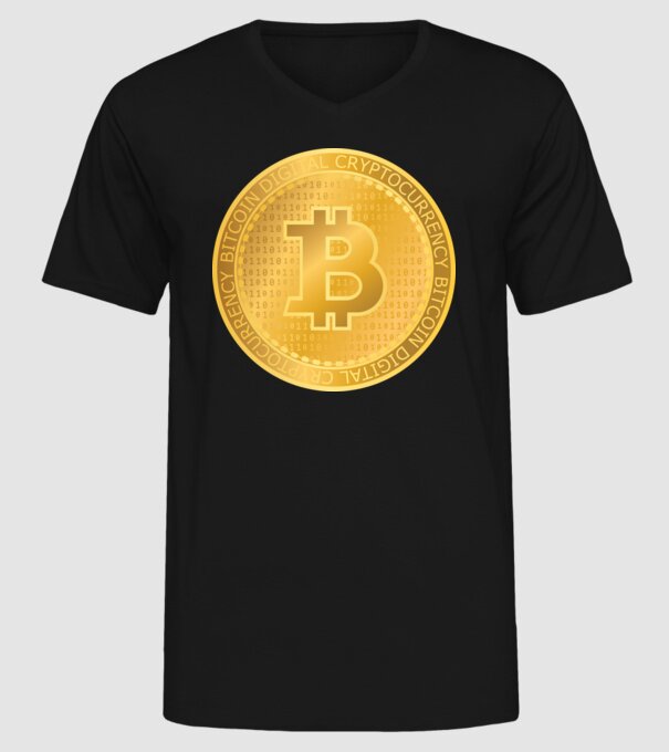 Monedă de aur Bitcoin model negru pe tricou