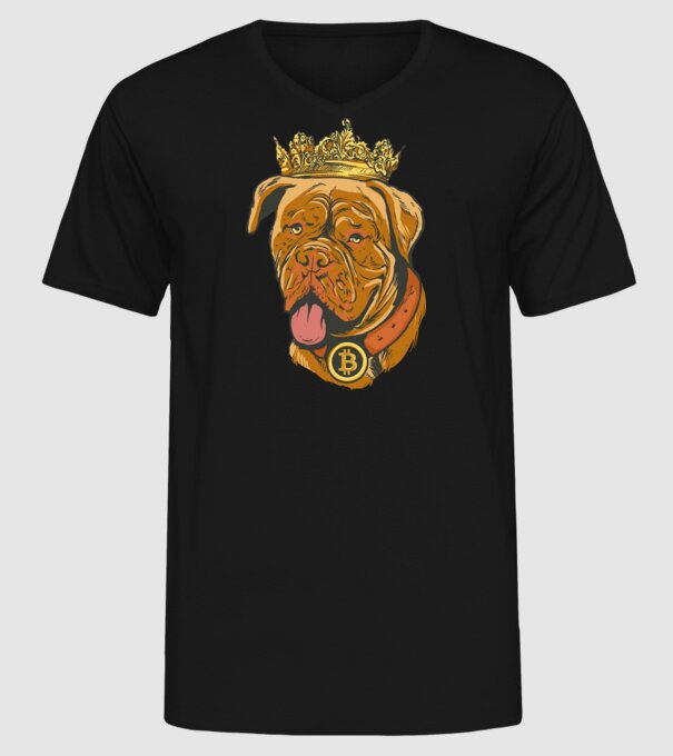 Câine Bitcoin model negru pe tricou