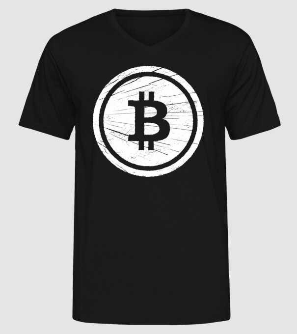 Bitcoin logo model negru pe tricou