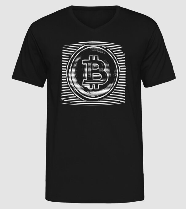 Bitcoin logo model negru pe tricou