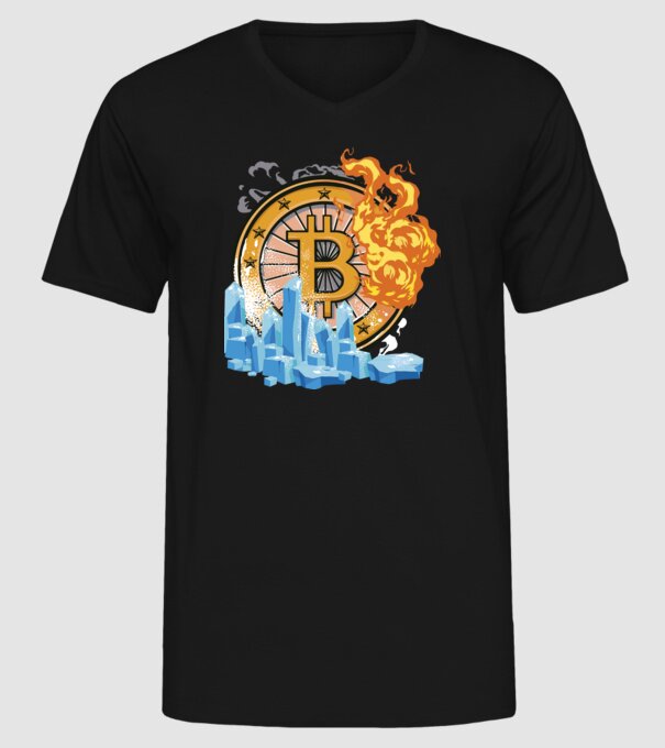 Logo Bitcoin model negru pe tricou