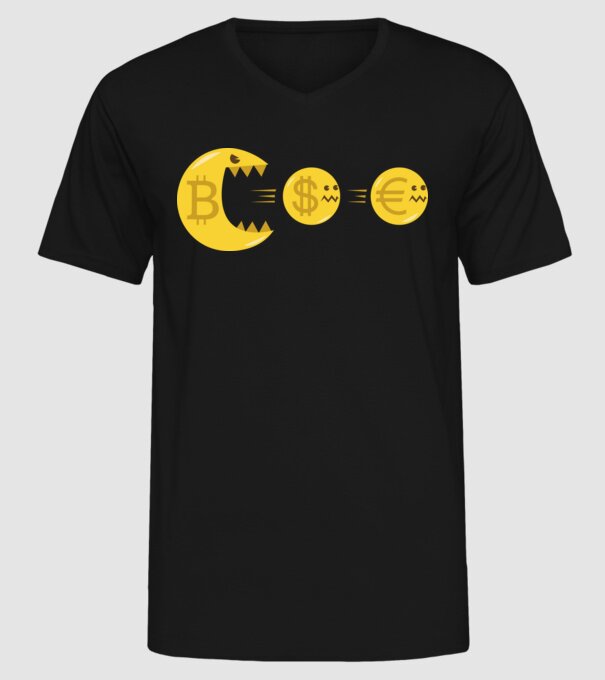 Bitcoin Pacman model negru pe tricou