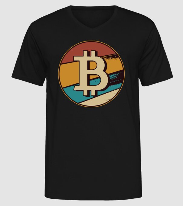 Bitcoin retro model negru pe tricou